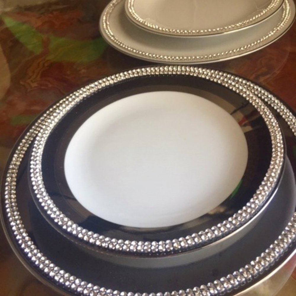 NIB French Limoges Swarovski Crystal Small Plates SOPHIE VILLEPIGUE, PARIS - 4PC